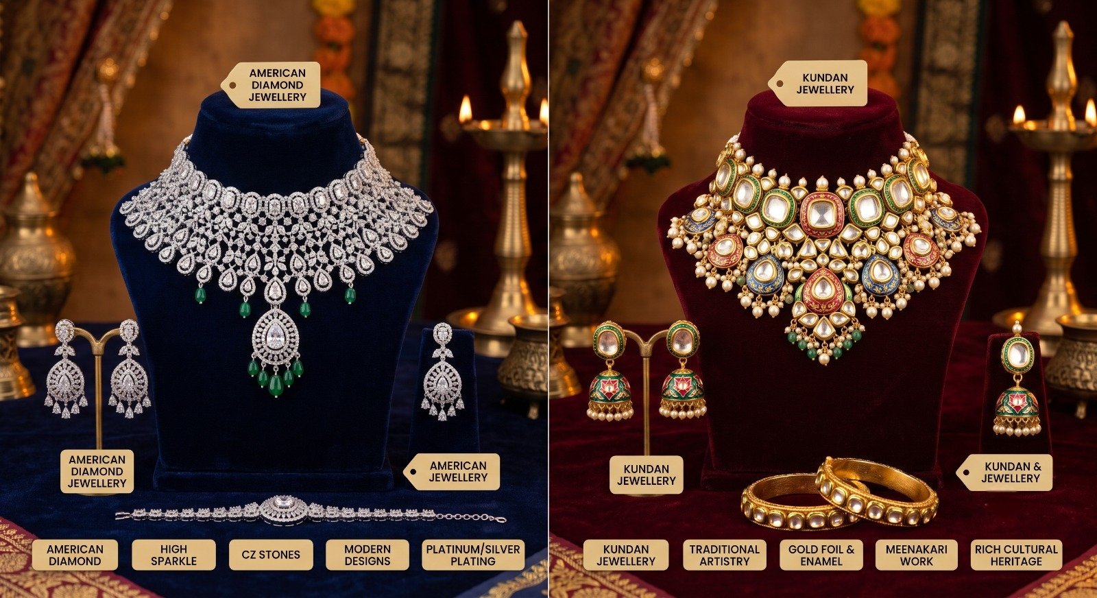 American Diamond vs Kundan Set - Zareeva