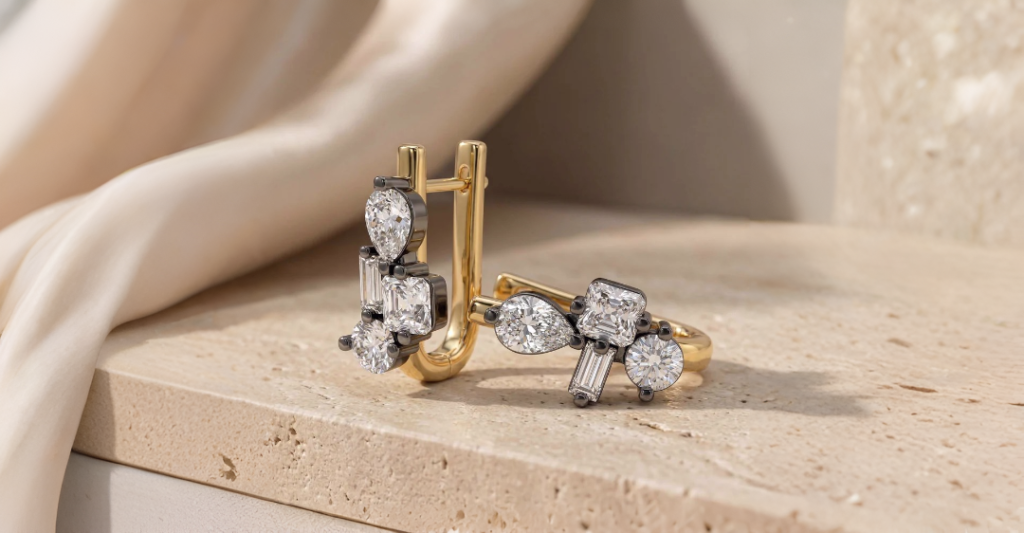 Harper stone cluster huggie Earrings For Women diamond style stud earrings for women